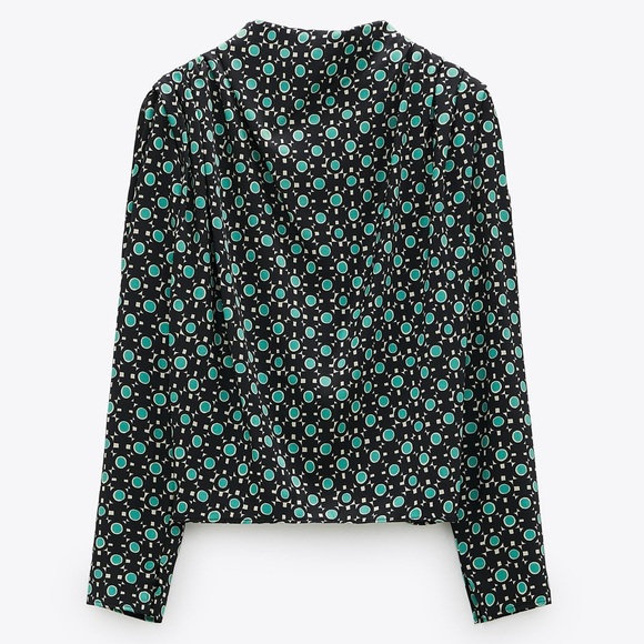 Zara Tops - NWT Zara long sleeve black & green satin blouse with zipper